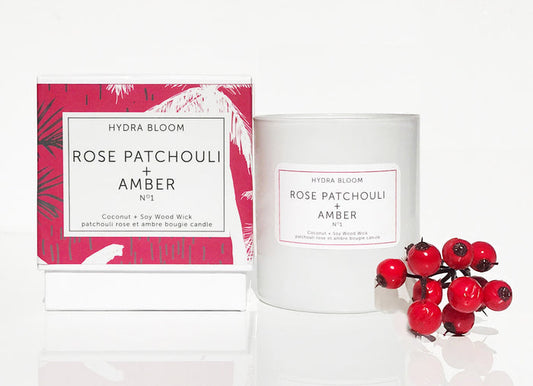 Rose Patchouli + Amber Cotton Wick Candle | Hydra Bloom