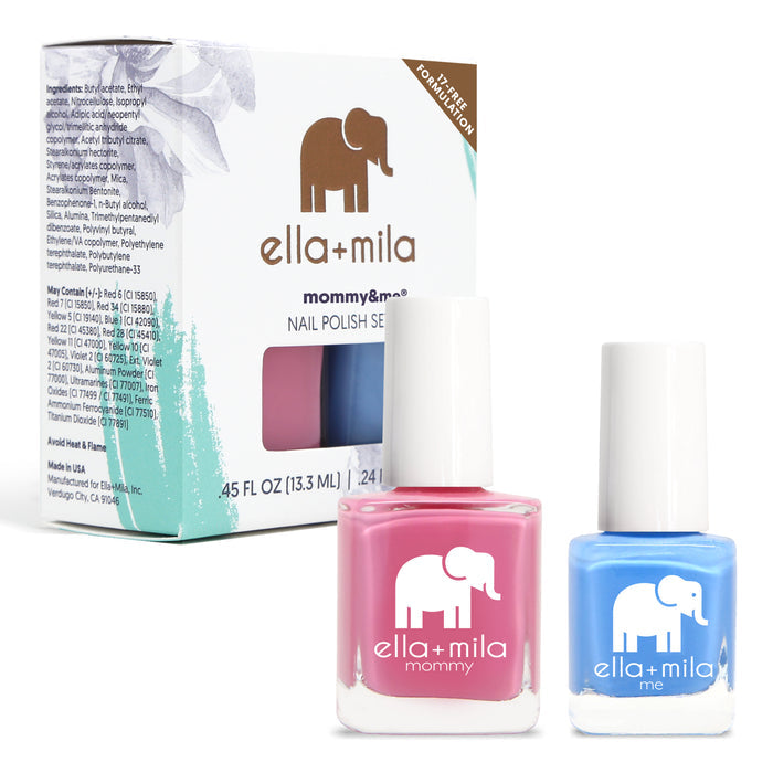 Mommy & Me Rosy Cheeks and My Pool Party nail polish set with its gift box