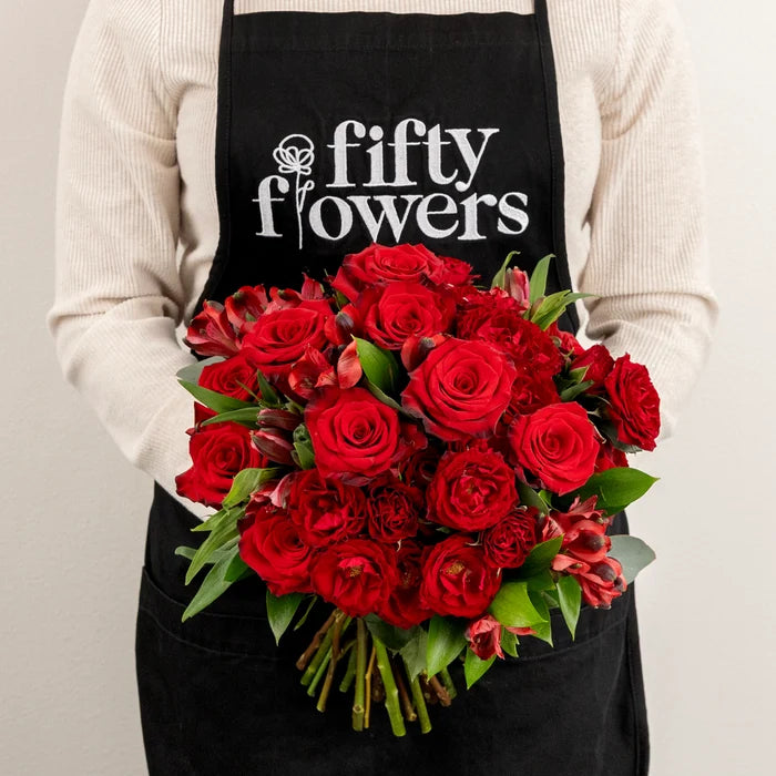 Ruby Red Flower Bouquet Apron - Image