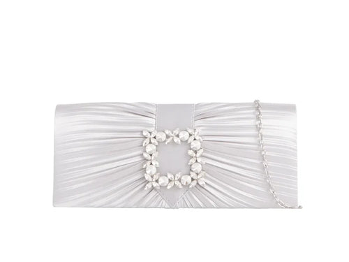 Satin Silver Diamante Clutch Bag