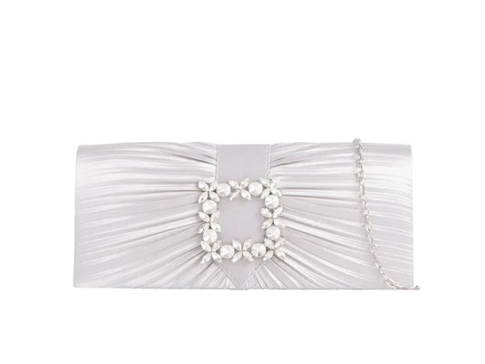 Satin Silver Diamante Clutch Bag