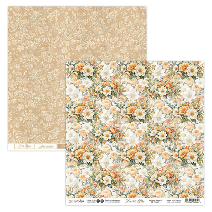 ScrapBoys - 12X12 Paper Pad - Paula's Attic. 12 sheets with bonus on the back of the cover - 250 gsm. Available at Embellish Away located in Bowmanville Ontario Canada.