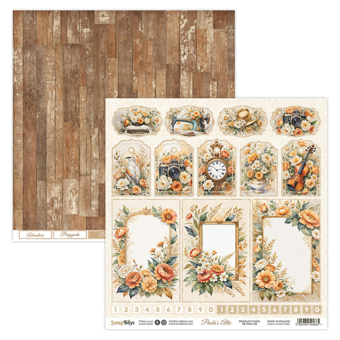 ScrapBoys - 12X12 Paper Pad - Paula's Attic. 12 sheets with bonus on the back of the cover - 250 gsm. Available at Embellish Away located in Bowmanville Ontario Canada.