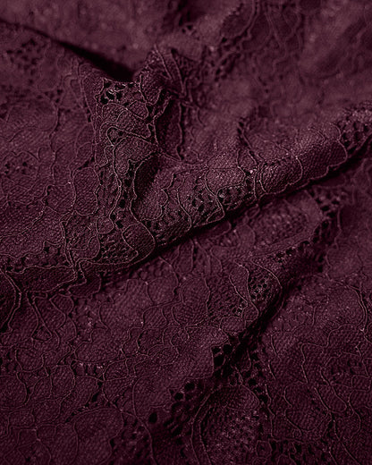 Close up fabric of Seamed Lushy Long Sleeve Midi Dress - Lace Garnet