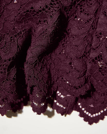 Close up of Seamed Lushy Midi Dress - Lace Garnet