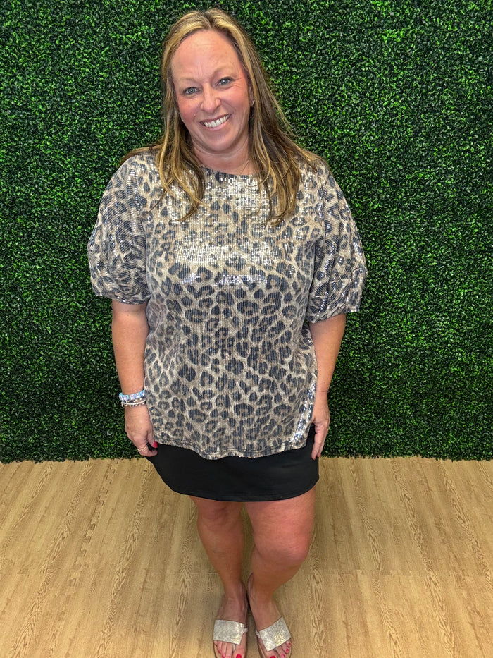 Sew In Love Leopard Sequin Top