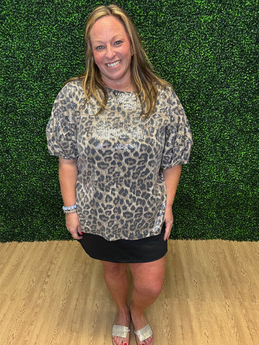 Sew In Love Leopard Sequin Top