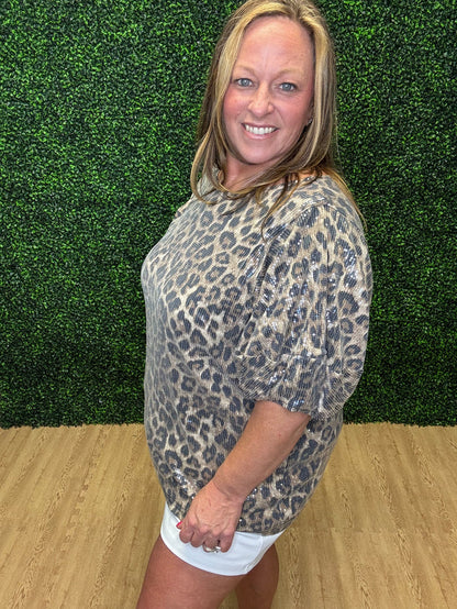 Sew In Love Leopard Sequin Top