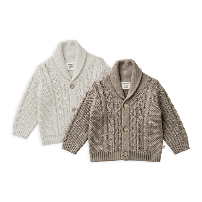 Shawl Collar Cable Knit Baby Cardigan Sweaters, Organic