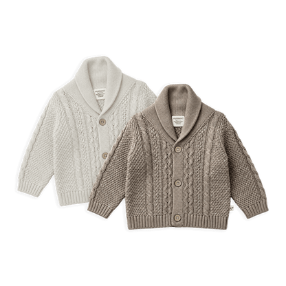 Shawl Collar Cable Knit Baby Cardigan Sweaters, Organic