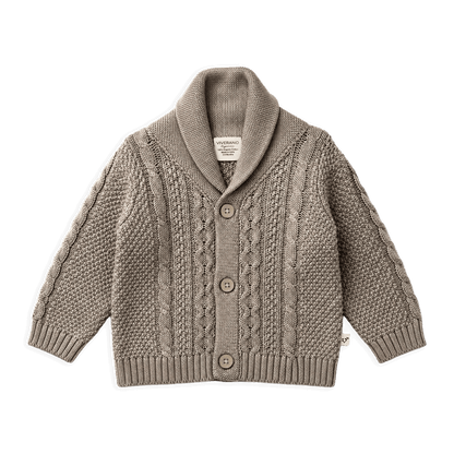 Cocoa Heather Shawl Collar Cable Knit Baby Cardigan Sweater, Organic