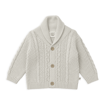 Stone Shawl Collar Cable Knit Baby Cardigan Sweater, Organic