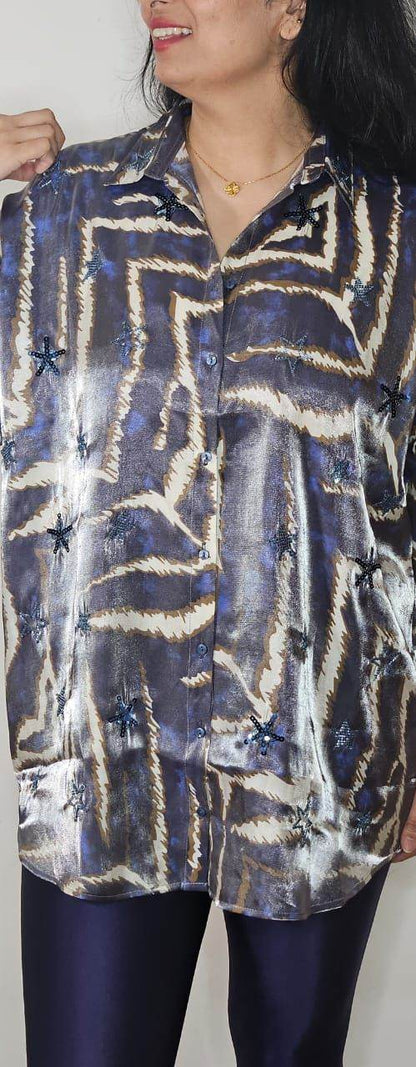 Shimmer Viscose Shirt with Sequin Embellishments-One Size - oneinmelon