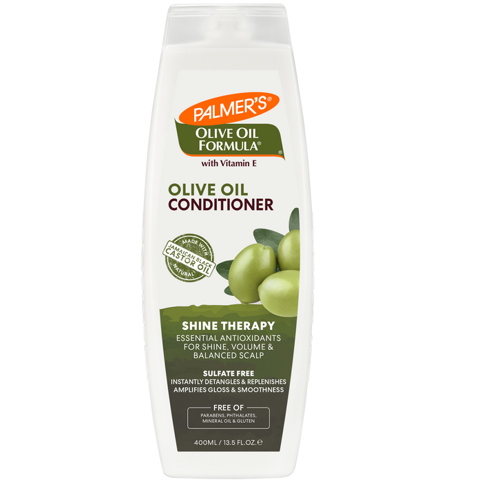 Palmer's Olive Oil Conditioner bottle with shine-enhancing formula.