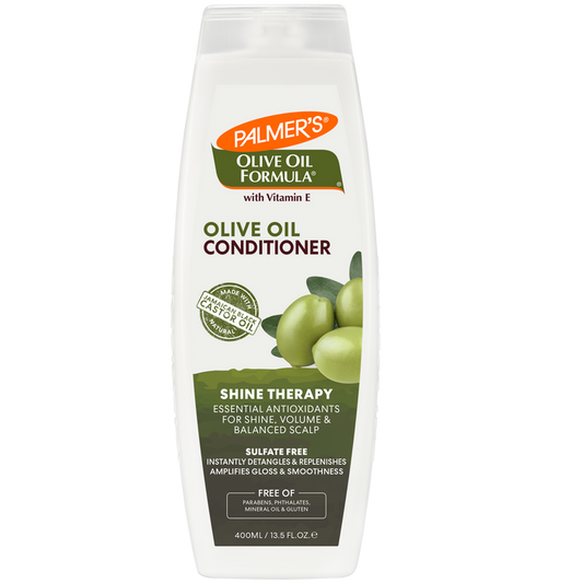 Palmer's Olive Oil Conditioner bottle with shine-enhancing formula.