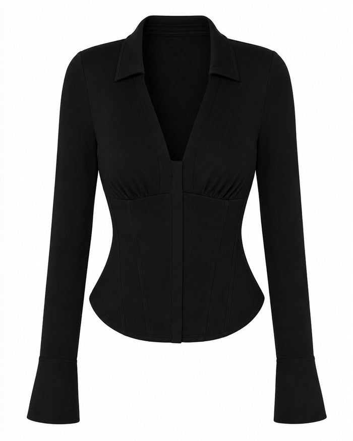 Outline image of Shirty Long Sleeve Top - Black