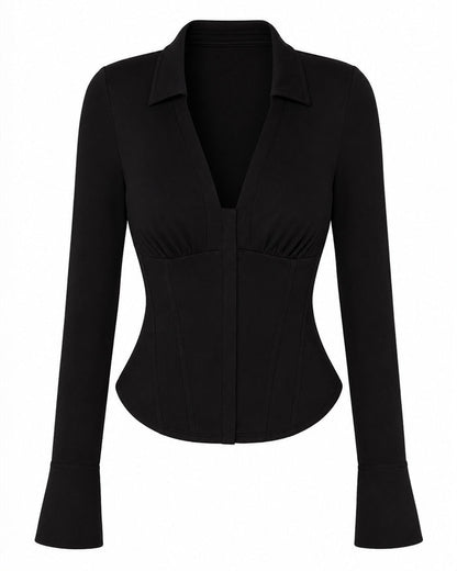 Outline image of Shirty Long Sleeve Top - Black