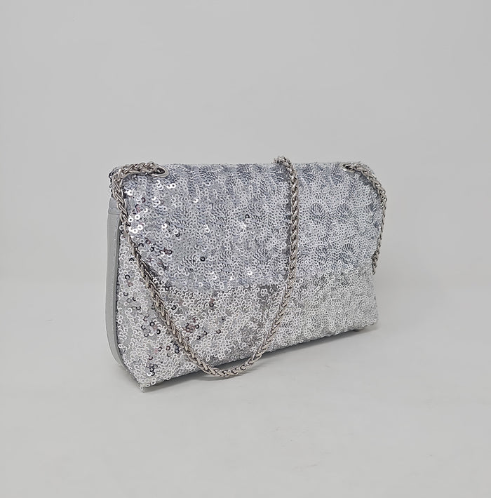 Silver Sequin Glitter Clutch Bag
