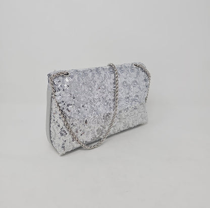 Silver Sequin Glitter Clutch Bag
