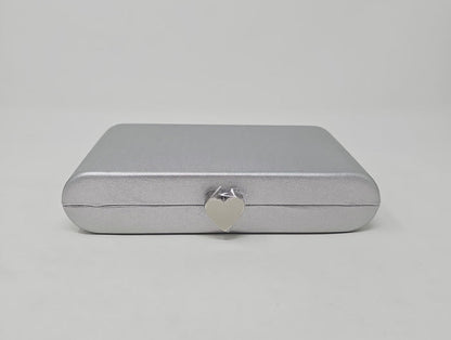Silver Shimmer Heart Box Clutch Bag