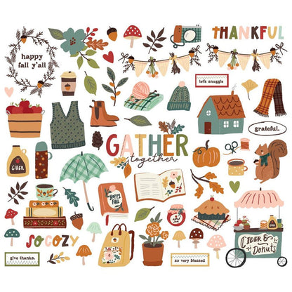 Simple Stories - Bits & Pieces - Icons - Cider & Donuts. Die-cuts are a great addition to scrapbook pages, greeting cards and more! The perfect embellishment for all your paper crafting needs! This package contains 59 Die Cut Cardstock Pieces. Available at Embellish Away located in Bowmanville Ontario Canada.
