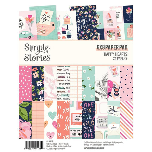 Simple Stories - Double-Sided Paper Pad 6"X8" - 24/Pkg - Happy Hearts. This one of a kind collection of unique papers are a high quality 65 pound printed designer cardstock perfect for use with scrapbooking, paper crafting, card making, planning, home decor and more! Available at Embellish Away located in Bowmanville Ontario Canada.