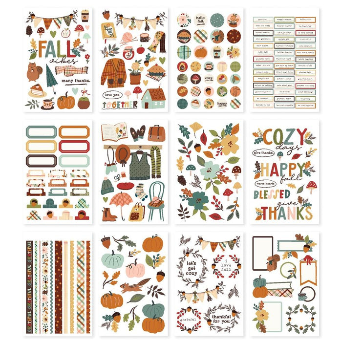 Simple Stories -Sticker Book 12/Sheets - Cider & Donuts. The stickers can be used to creatively embellish any project of your choice. Be it for scrapbooks, photo albums, or planners, the eye-catching pieces are guaranteed to add style on any artwork! Available at Embellish Away located in Bowmanville Ontario Canada.