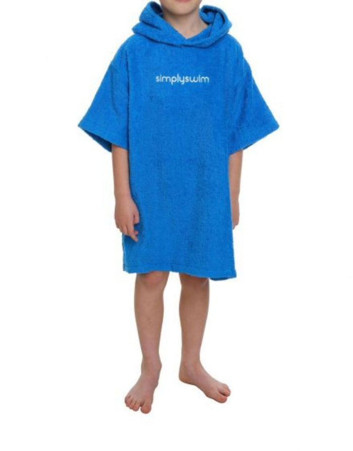 Royal blue Simply Swim kids poncho towel with logo