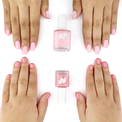 Mommy & Me So in Love and Cotton Candy nail polish on an adult and child's hands