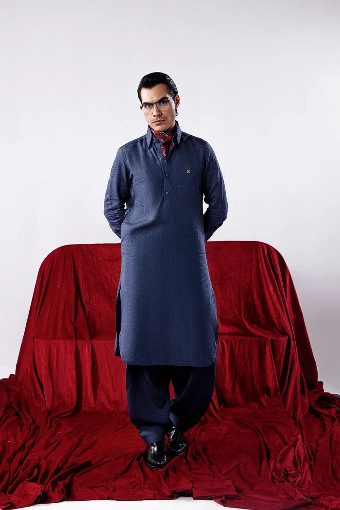 Space Blue Linen Shalwar Kameez