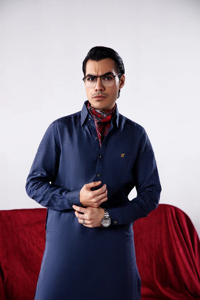 Space Blue Linen Shalwar Kameez