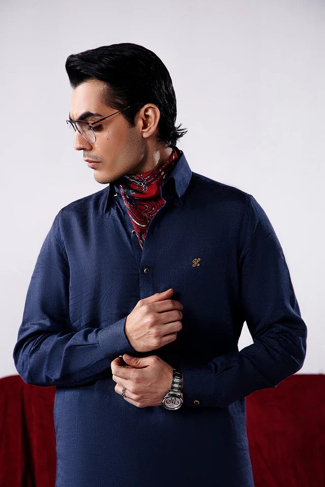 Space Blue Linen Shalwar Kameez
