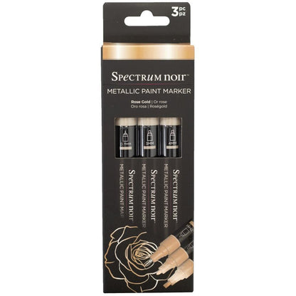 Spectrum Noir Metallic Paint Marker 3/Pkg Rose Gold. High-shine opaque metallic markers. Available at Embellish Away located in Bowmanville Ontario Canada.