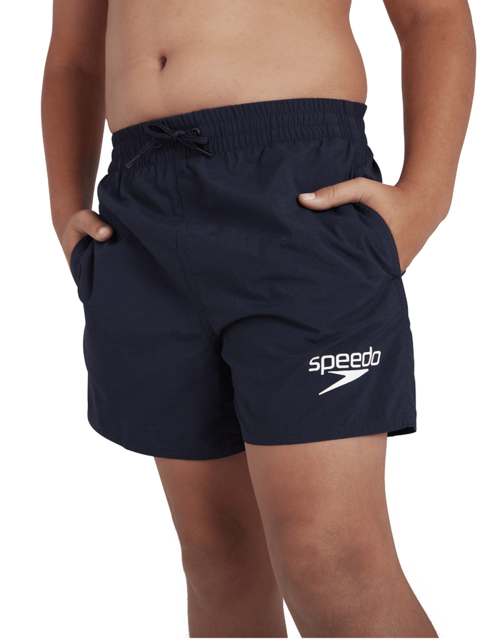 Navy Speedo Boys Essential 13’’ watershorts with white logo, pockets, comfy waistband