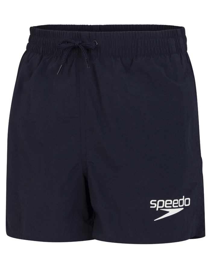 Navy Speedo Boys Essential 13’’ watershorts with white logo and comfy drawstring waistband
