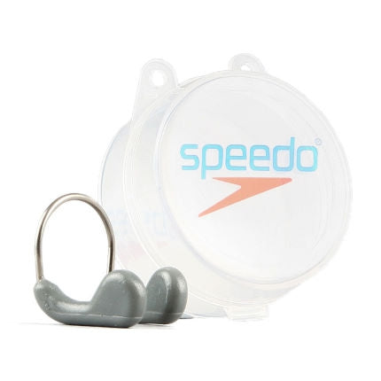 Speedo Competition nose clip with gray silicone earplugs in clear case