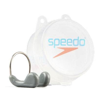 Speedo Competition nose clip with gray silicone earplugs in clear case