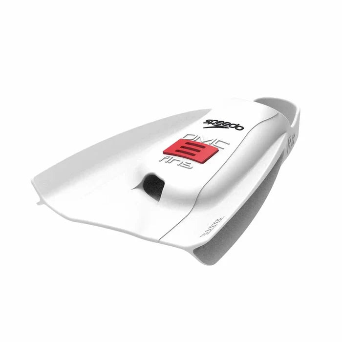 White Speedo DMC Elite Fins, swimming fins with a sleek design, perfect for training and diving.