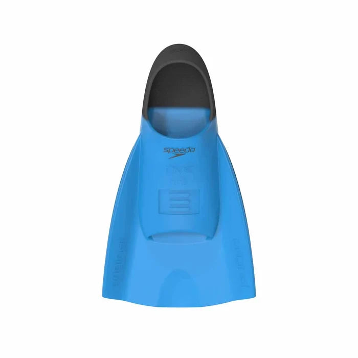 Blue Speedo DMC Original Fins, lightweight swim fins with open heel design, ideal for training and snorkeling.