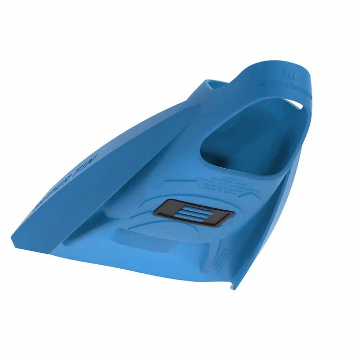 Blue Speedo DMC Super Fins for swimming, showing lightweight design and adjustable strap for enhanced performance in the water.