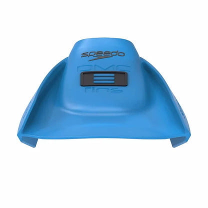 Blue Speedo DMC Super Fins, lightweight swimming fins, designed for training and snorkeling, shown in a close-up image.