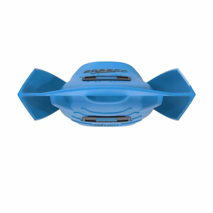 Blue Speedo DMC Super Fins, lightweight swim fins with adjustable straps, designed for training and snorkeling.