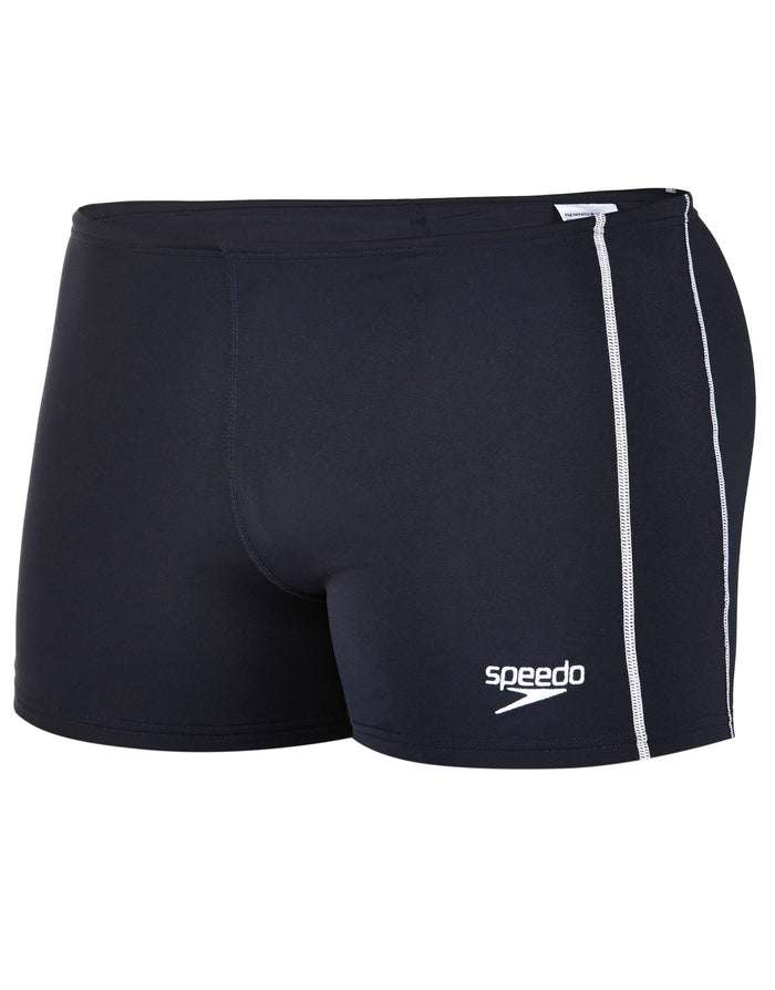 Navy Speedo Endurance Plus Classic Aquashort with black trunks and white stripe