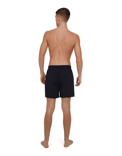 Black Speedo 16in watershorts with textured pattern and elasticated waist