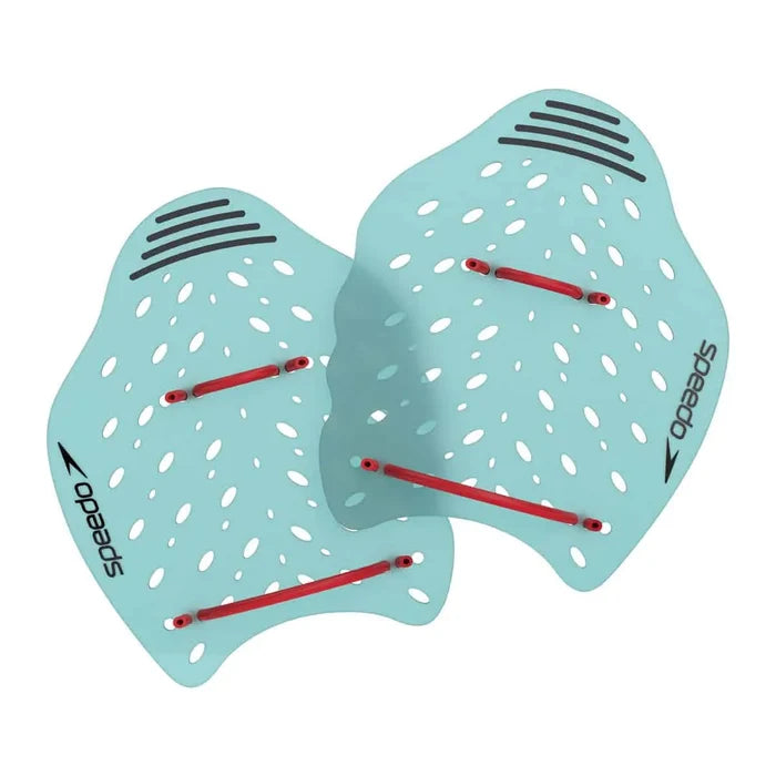 Speedo Power Plus Paddle in Arctic Glass color, designed for swim training, showing the ergonomic shape and textured surface.