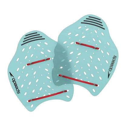 Speedo Power Plus Paddle in Arctic Glass color, designed for swim training, showing the ergonomic shape and textured surface.