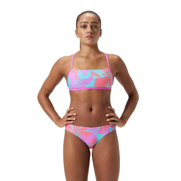 Colorful Speedo women's allover digital hipster brief, stylish female bottoms with vibrant print design.
