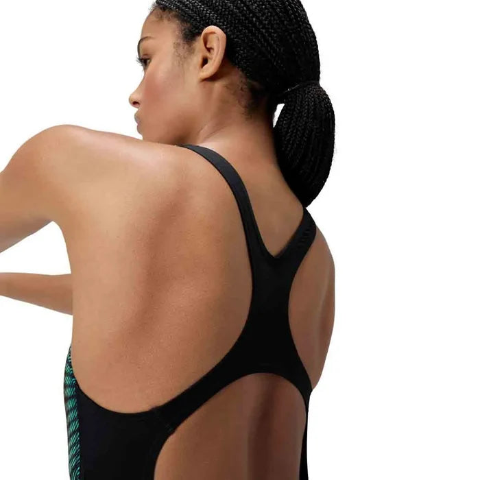 Speedo women's digital placement Medalist swimsuit in turquoise gem, featuring a sleek, streamlined design for competitive swimming.