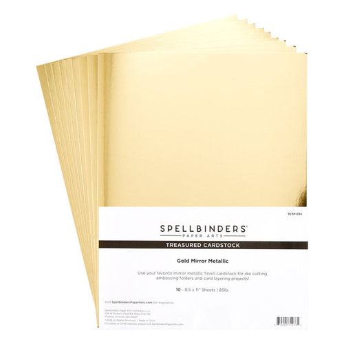 Spellbinders - 8.5X11 Treasured Cardstock Pack - 10/Pkg - Gold Mirror Metallic. Available at Embellish Away located in Bowmanville Ontario Canada.