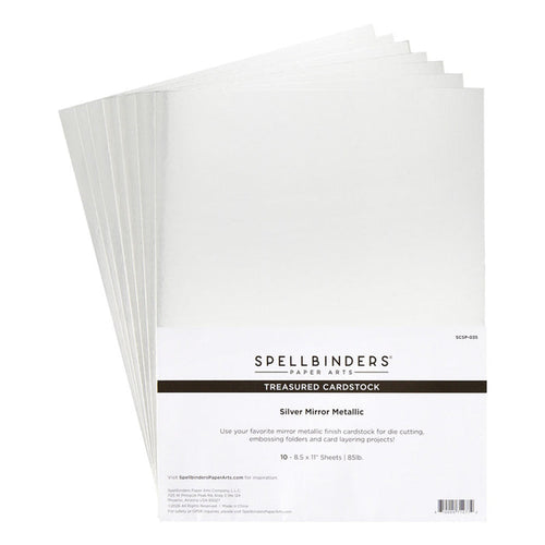 Spellbinders - 8.5X11 Treasured Cardstock Pack - 10/Pkg - Silver Mirror Metallic. Available at Embellish Away located in Bowmanville Ontario Canada.